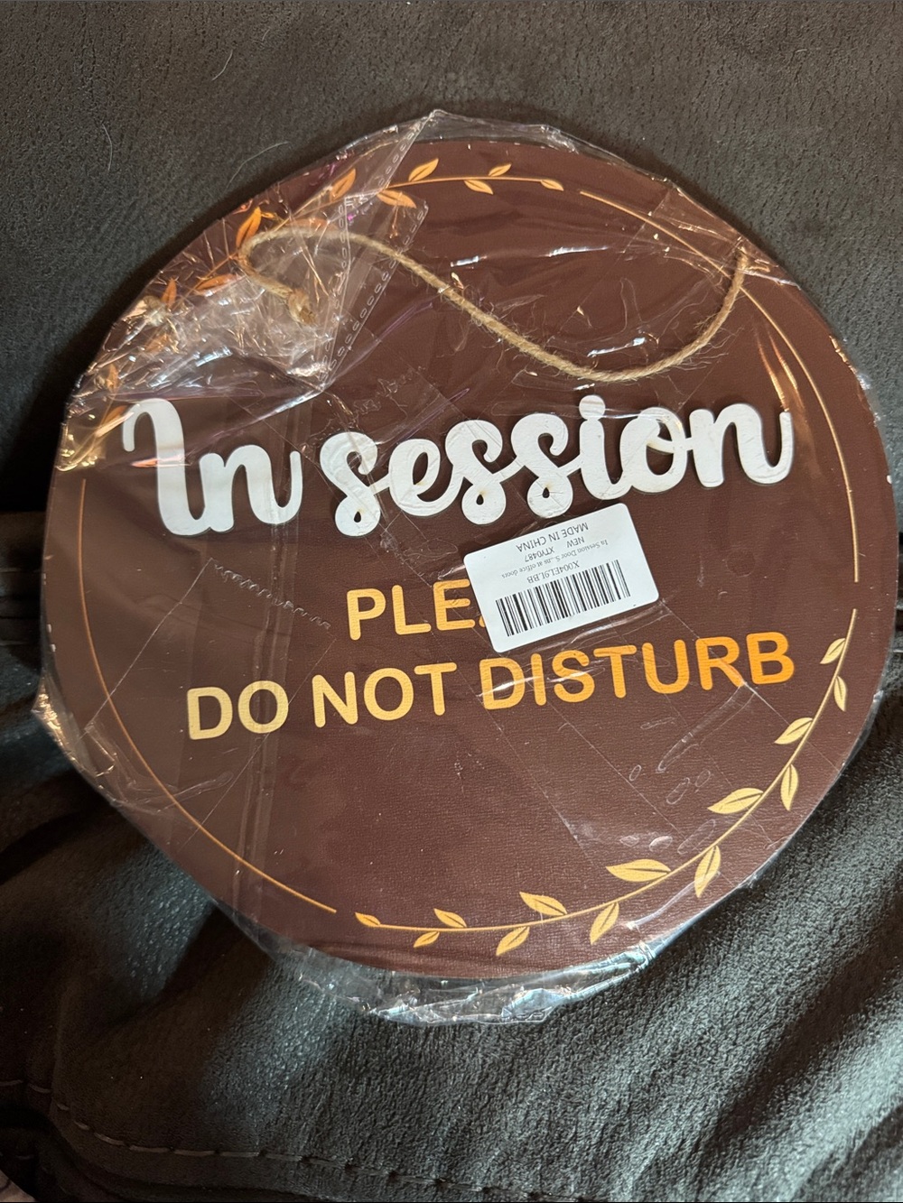 "In Session - Please Do Not Disturb" & Welocme please knock Round Hanging Sign